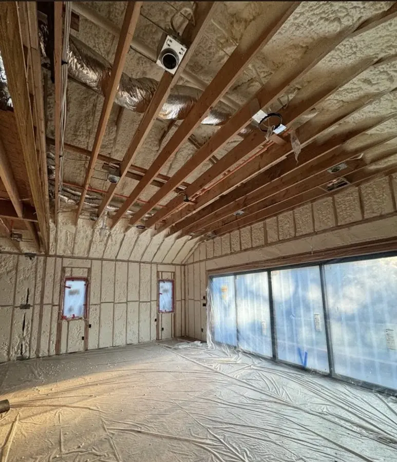 Interior walls and ceiling insulated with spray foam during new construction in Martinez